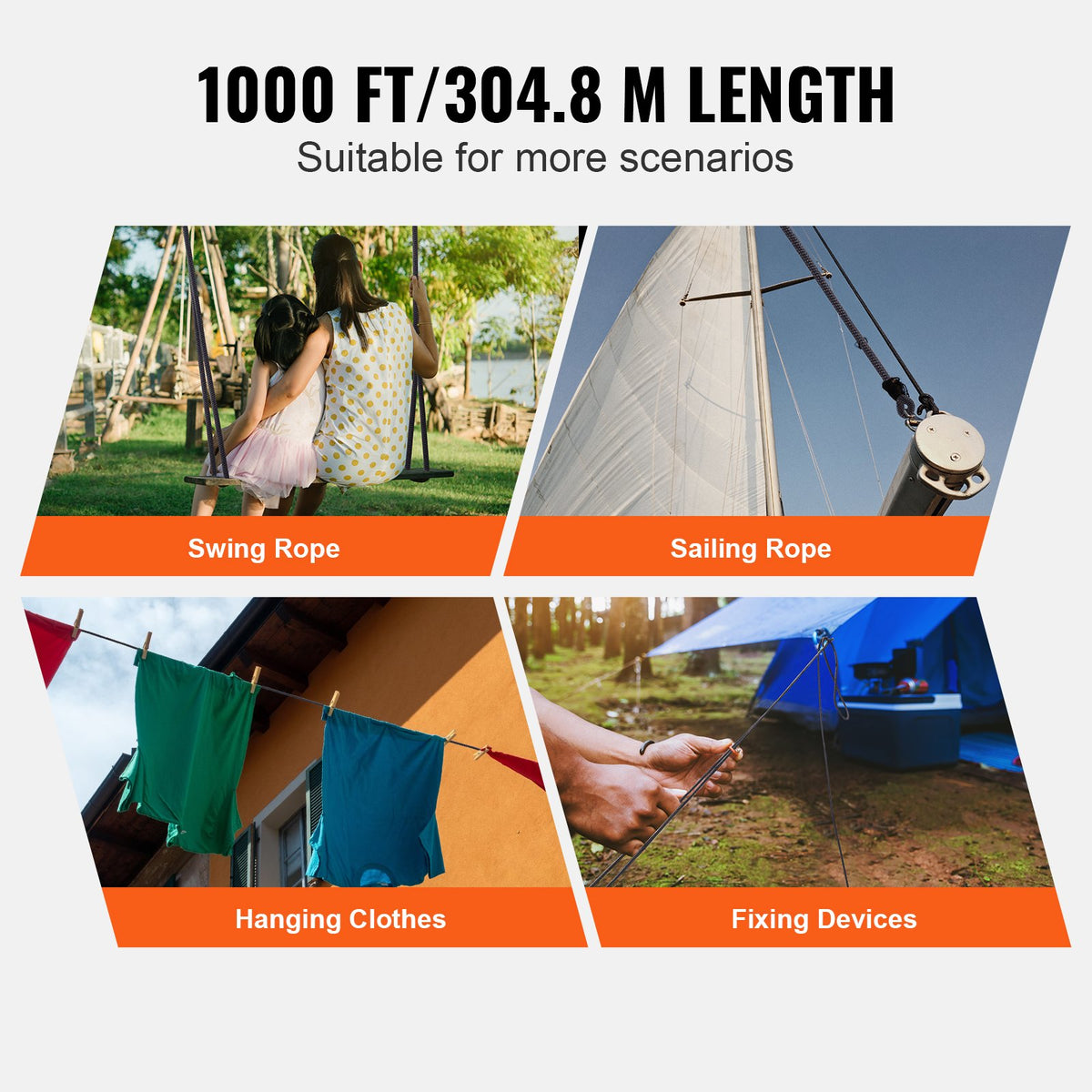 Flätat nylonrep, 3/16 tum x 1000 fot, 32 trådar, 720 pund brottstyrka utomhusklätterrep, arborist trädklättringsrigg för bergsvandring camping gunga firning räddning, svart