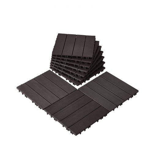 Sammankopplade altanplattor, 10-pack, 30x30 cm, 9 kvm, vattentät plast för utomhusbruk, väderbeständigt golv, altanplattor för veranda, pool, balkong, bakgård, mörkbrun