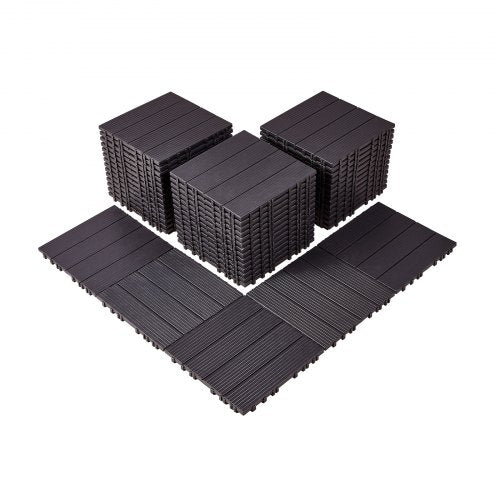 Sammankopplade altanplattor, 54-pack, 30x30 cm, 54 kvm, vattentät plast för utomhusbruk, väderbeständigt golv, altanplattor för veranda, pool, balkong, bakgård, mörkbrun