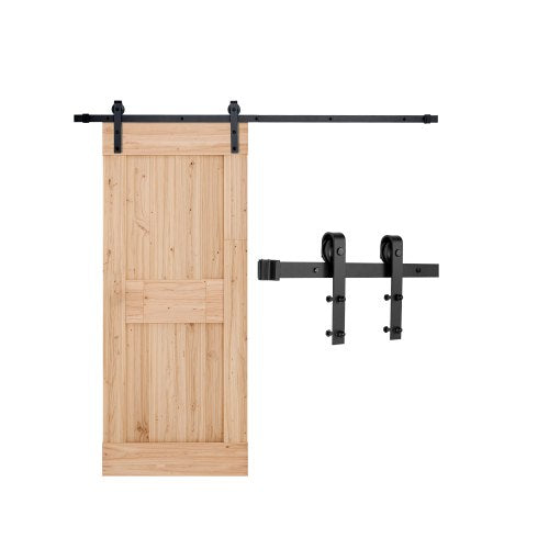 1,8 m skjutdörrssats för ladugårdsdörrar, viktkapacitet 147 kg, kompatibel med skjutdörrar med en maximal bredd på 91 cm och en tjocklek på 3,8 till 3,8 cm, slitstarkt skena och J-formad rulle, svart