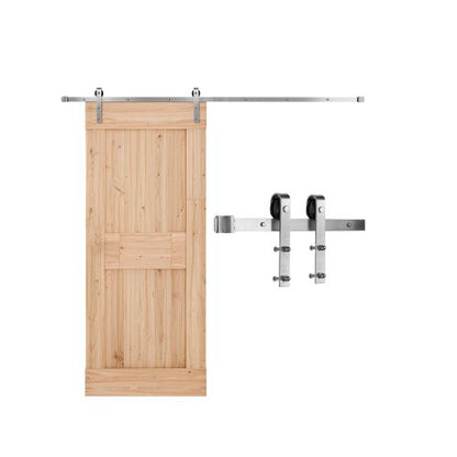 2,4 m skjutdörrssats för ladugårdsdörrar, viktkapacitet 147 kg, kompatibel med skjutdörrar med en bredd på 102 till 113 cm och en tjocklek på 3,8 till 3,8 cm, slitstarkt skena och J-formad rulle