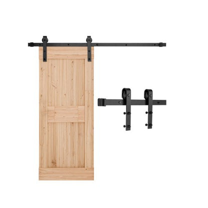 1,5 m skjutdörrssats för ladugårdsdörrar, viktkapacitet 147 kg, kompatibel med 76 cm maxbredd och 4,5 till 3,8 cm tjocklek, slitstark skena och J-formad rulle, svart