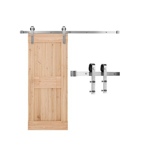1,5 m skjutdörrssats, viktkapacitet 140 kg, kompatibel med 76 cm maxbredd och 4,5 till 4,5 cm tjocklek, enkel skjutdörr, hållbar skena och J-formad rulle, silverfärgad