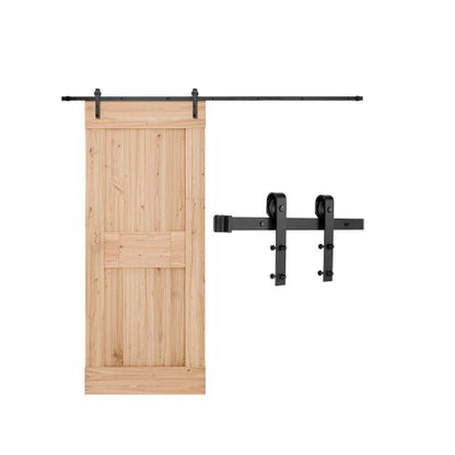 3 meter skjutdörrssats, viktkapacitet 140 kg, kompatibel med skjutdörrar med en maximal bredd på 152 cm och en tjocklek på 3,8 till 3,8 cm, slitstarkt skena och J-formad rulle, svart