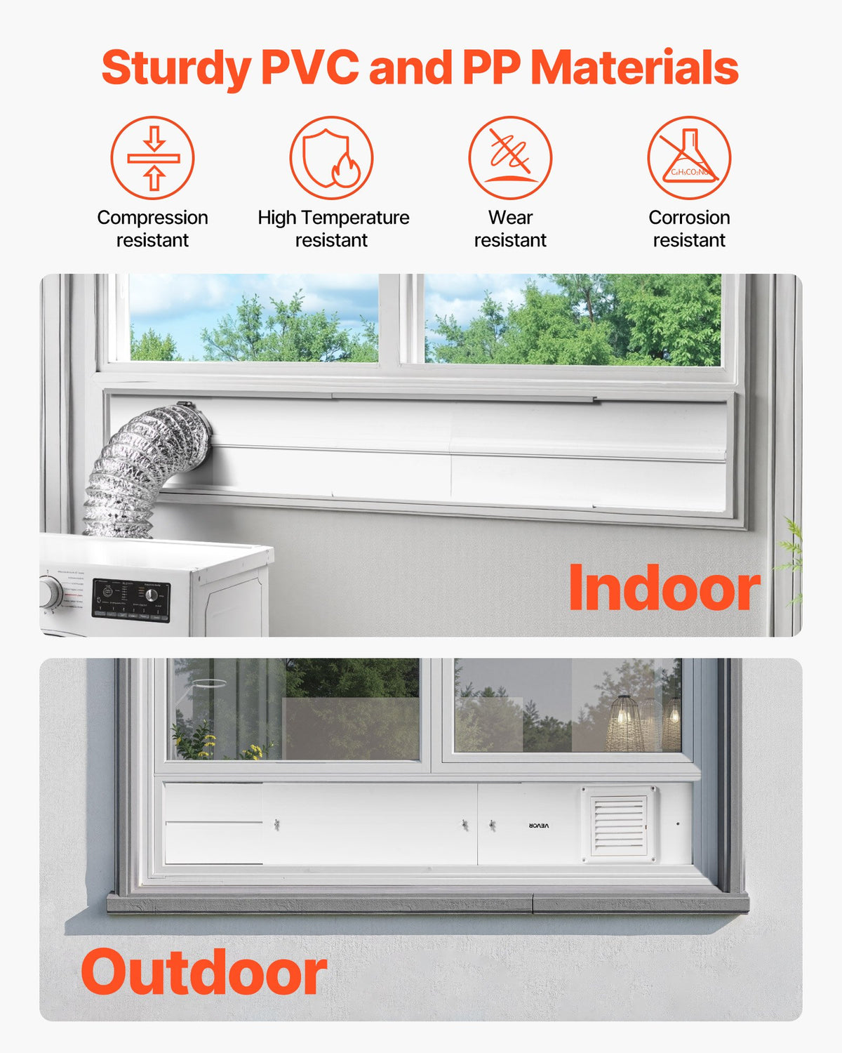 Dryer Vent Window Kit, Fits 101.6 mm Exhaust Hoses, Adjustable Length for Adapts Sliding Windows of Different Heights, Sturdy PVC and PP Materials, Dual Protections & Multi-layer Sealing Design