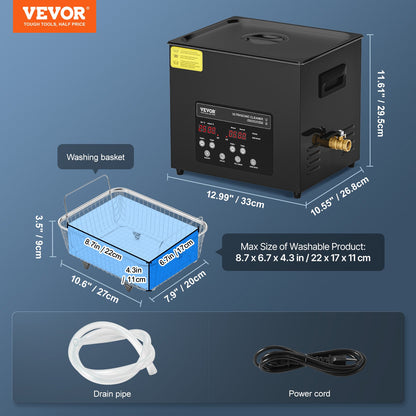 10L ultraljudsrengöring, 240W digital ultraljudsrengöringsmaskin med skonsamt läge och uppgraderad avgasning, 40kHz industriell ultraljudsrengöring med värmare och timer för retainer, smycken, verktyg