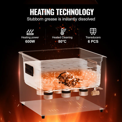 15L ultraljudsrengöring, 360W digital ultraljudsrengöringsmaskin med skonsamt läge och uppgraderad avgasning, 40kHz industriell ultraljudsrengöring med värmare och timer för retainer, smycken, verktyg