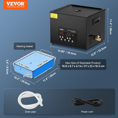 15L ultraljudsrengöring, 360W digital ultraljudsrengöringsmaskin med skonsamt läge och uppgraderad avgasning, 40kHz industriell ultraljudsrengöring med värmare och timer för retainer, smycken, verktyg