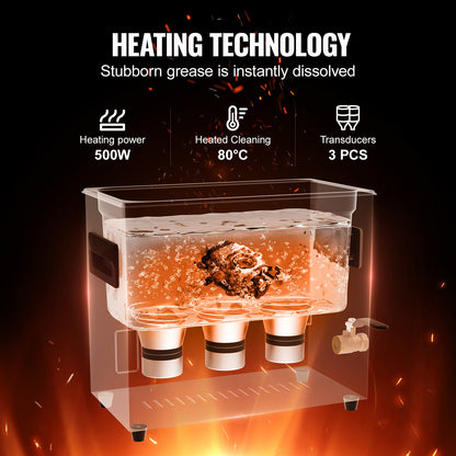6L ultraljudsrengöring, 180W digital ultraljudsrengöringsmaskin med skonsamt läge och uppgraderad avgasning, 40kHz industriell ultraljudsrengöring med värmare och timer för retainer, smycken, verktyg