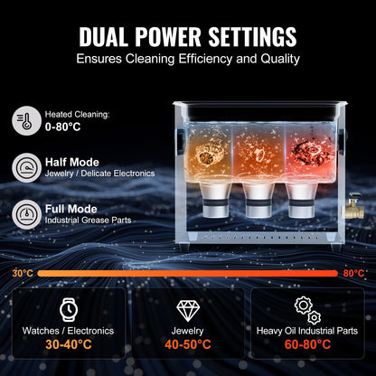 6L ultraljudsrengöring, 180W digital ultraljudsrengöringsmaskin med skonsamt läge och uppgraderad avgasning, 40kHz industriell ultraljudsrengöring med värmare och timer för retainer, smycken, verktyg