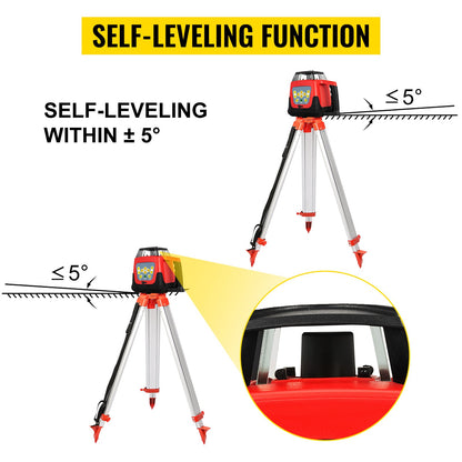 Röd roterande lasernivå Självnivellerande mätning Automatisk självnivellerande lasernivå 360 graders roterande skanning 500m + stativ + 5m stång