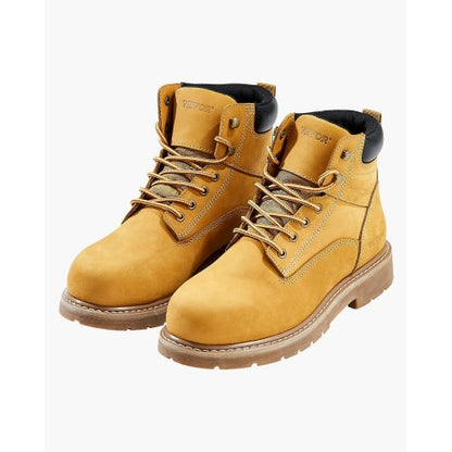 Steel Toe Work Boots, UK Size 8.5, Waterproof Work Boots for Men, Slip-Resistant Work Boot, Lightweight and Breathable Rubber Sole Mens Boots for Industry Construction, Brown Yellow
