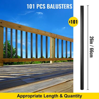 Trädäcksbaluster, 101-pack metalldäcksspindlar, 26"x0,75" trappbaluster med skruvar, däckräcke i aluminiumlegering för trä- och kompositdäck, fyrkantig baluster för utomhustrappdäck/veranda