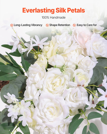 Konstgjorda bröllopsblommor, vita bröllopsblommor med draperier (3-pack) - 2 st blomsterarrangemang, 1 st transparenta draperier, för ceremonibuketter, mottagningsbakgrundsdekoration