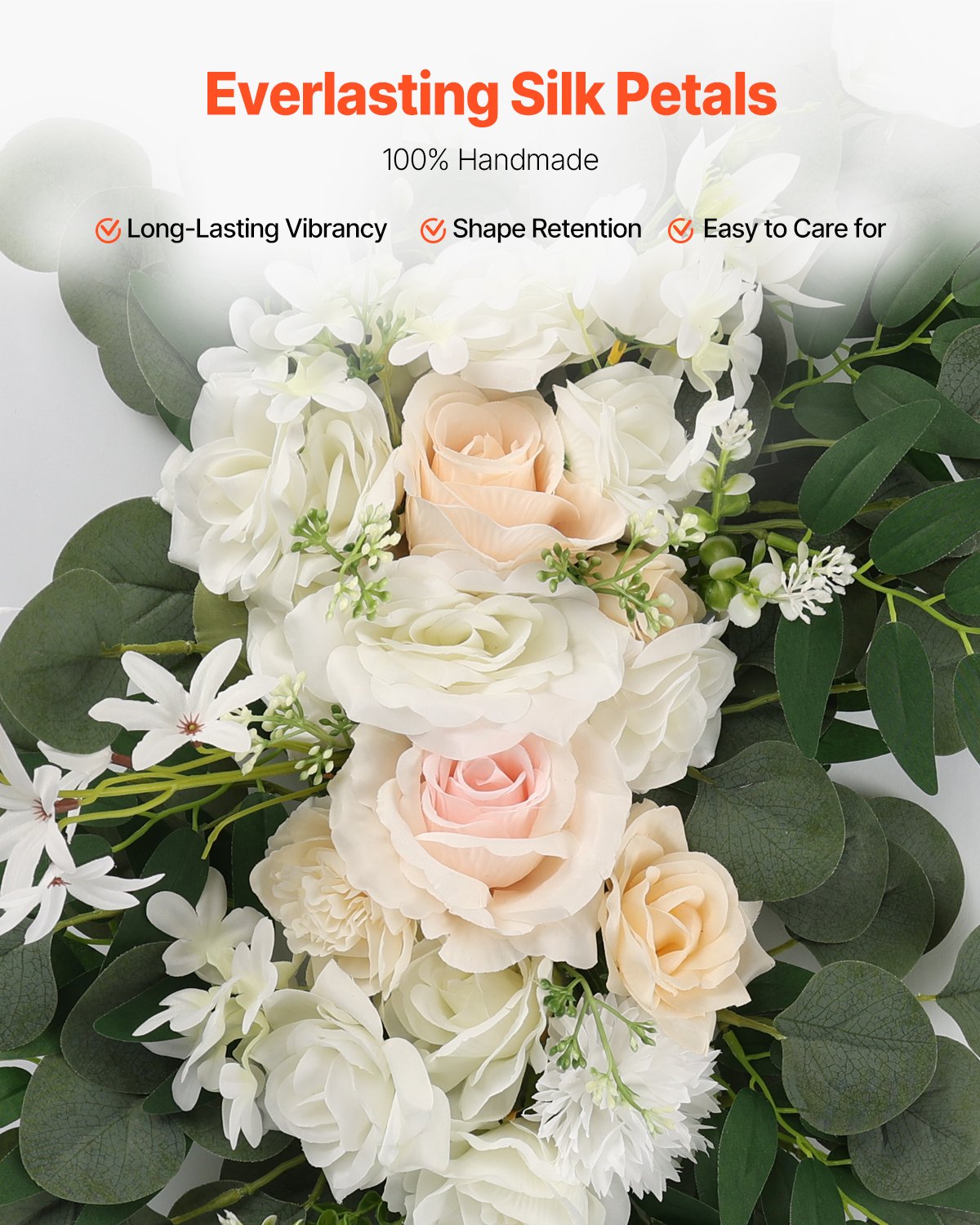 Konstgjorda bröllopsblommor, vita bröllopsblommor med draperier (4-pack) - 2 st blomsterarrangemang, 2 st transparenta draperier, för ceremonibuketter, mottagningsbakgrund