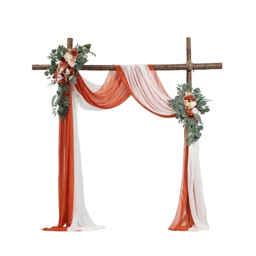 Konstgjorda bröllopsblommor, orange bröllopsblommor med draperier (4-pack) - 2 st blomsterarrangemang, 2 st transparenta draperier, för ceremonibuketter, mottagningsbakgrund