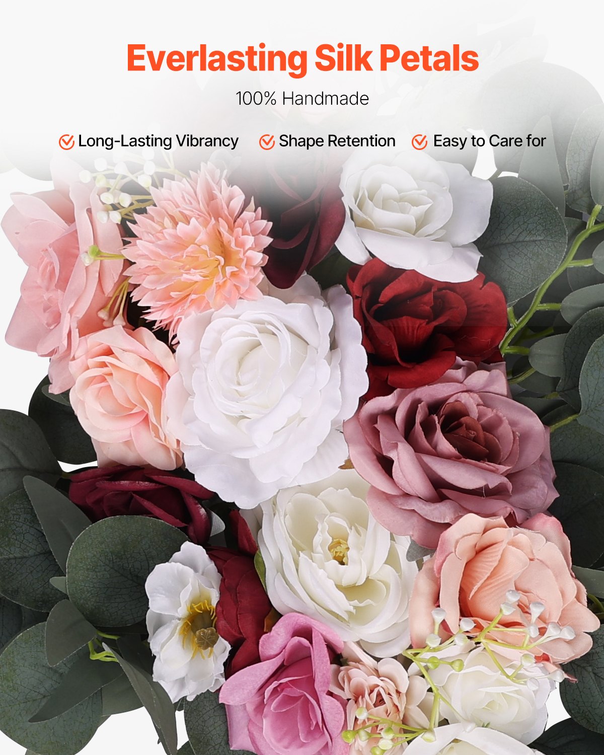 Konstgjorda bröllopsblommor, rosa bröllopsblommor med draperier (4-pack) - 2 st blomsterarrangemang, 2 st transparenta draperier, för ceremonibuketter, mottagningsbakgrundsdekoration