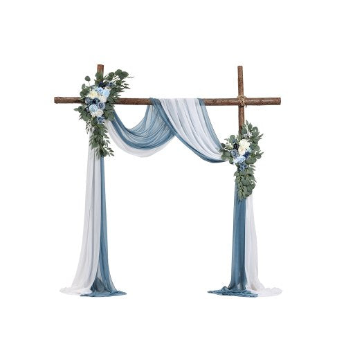 Konstgjorda bröllopsblommor, blå bröllopsblommor med draperier (4-pack) - 2 st blomsterarrangemang, 2 st transparenta draperier, för ceremonibuketter, mottagningsbakgrund