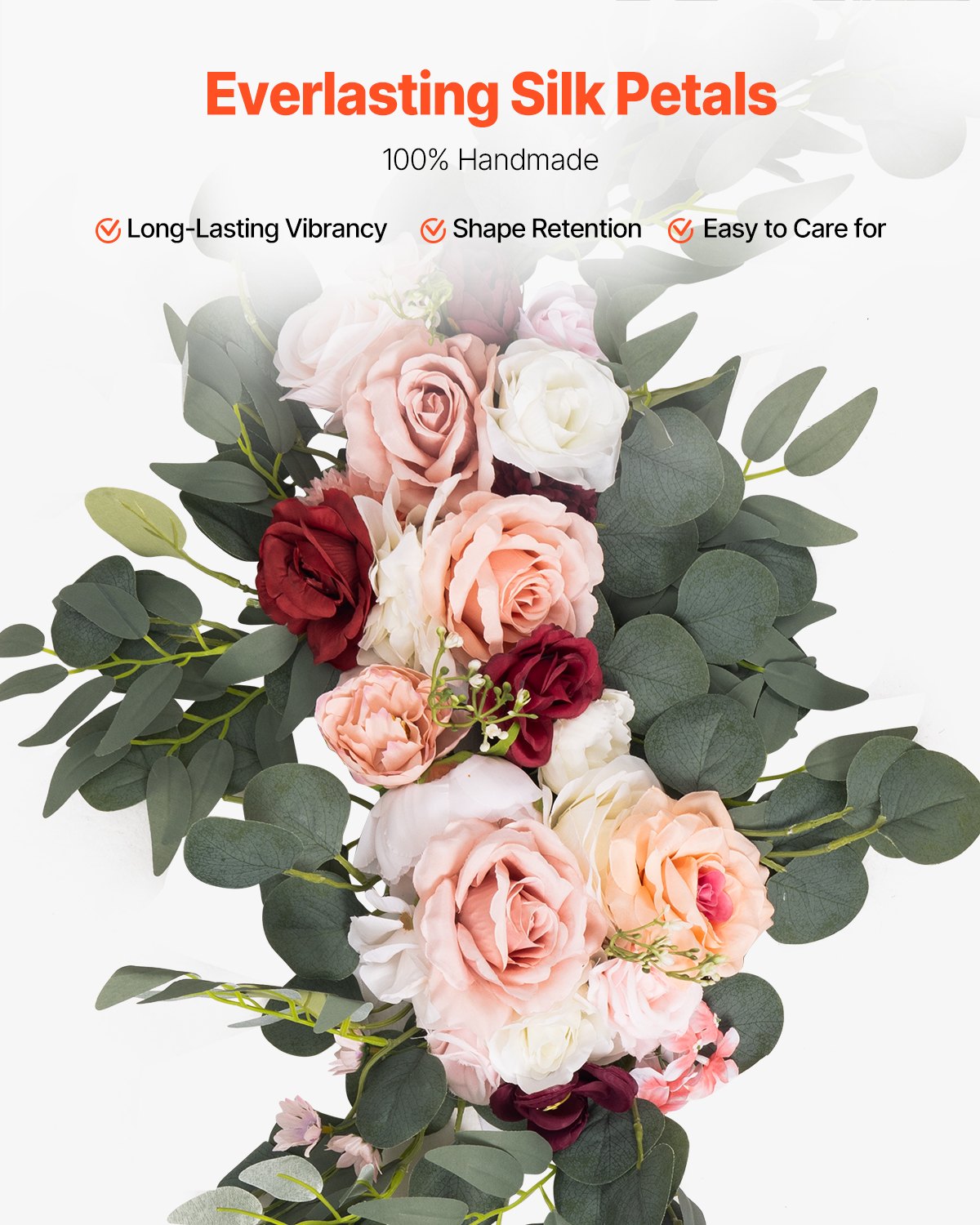 Konstgjorda bröllopsblommor, rosa bröllopsblommor med draperier (5-pack) - 2 st blomsterarrangemang, 3 st transparenta draperier, för ceremonibuketter, mottagningsbakgrund