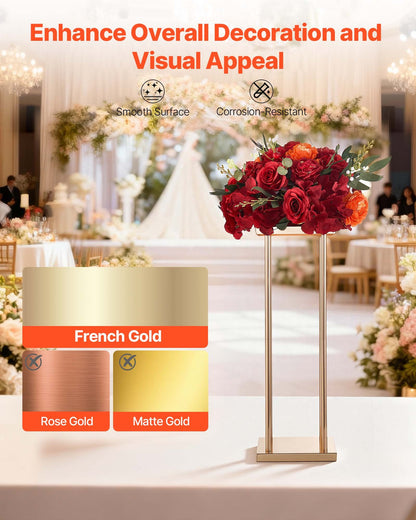 Wedding Flower Stand, 10PCS 60cm Column Flower Stand, Floral Stands with Metal Laminate, Cylindrical Cubic Floral Display Rack for Wedding, Party, Birthday, Home, Gold Centerpiece Stands