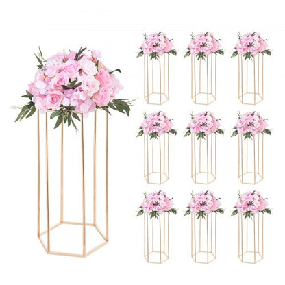 Wedding Flower Stand, 10PCS 60cm Column Flower Stand, Floral Stands with Acrylic Laminate, Hexagonal Cubic Floral Display Rack for Wedding, Party, Birthday, Home, Gold Centerpiece Stands