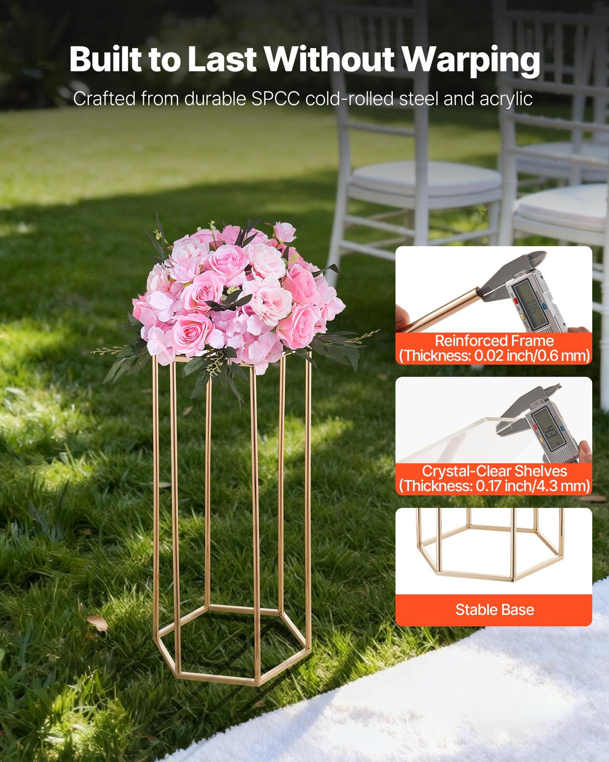 Wedding Flower Stand, 10PCS 60cm Column Flower Stand, Floral Stands with Acrylic Laminate, Hexagonal Cubic Floral Display Rack for Wedding, Party, Birthday, Home, Gold Centerpiece Stands