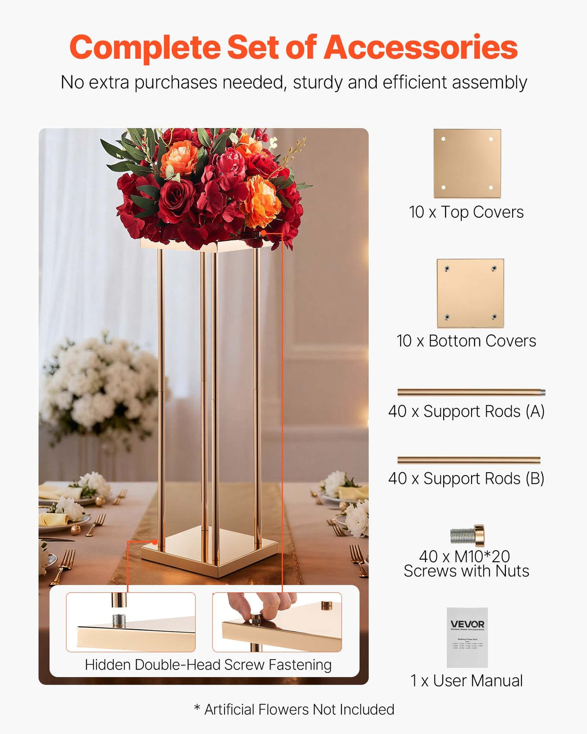 Wedding Flower Stand, 10PCS 80cm Column Flower Stand, Floral Stands with Metal Laminate, Cylindrical Cubic Floral Display Rack for Wedding, Party, Birthday, Home, Gold Centerpiece Stands