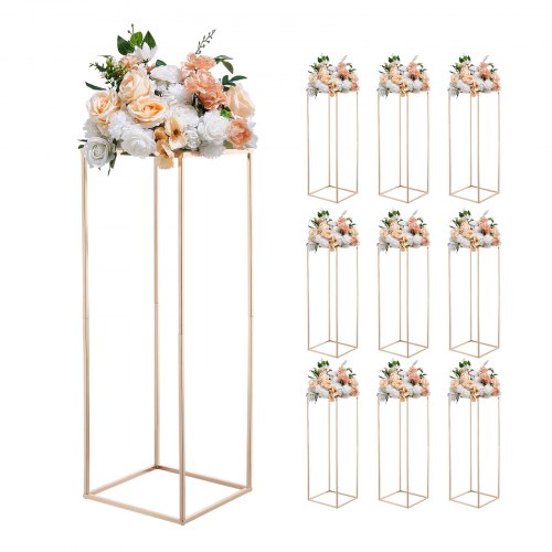 Wedding Flower Stand, 10PCS 80cm Column Flower Stand, Floral Stands with Metal Laminate, Gold Rectangular Floral Display Rack for Wedding, Party, Birthday, Home, Gold Centerpiece Stands