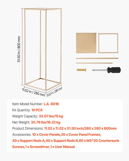 Wedding Flower Stand, 10PCS 80cm Column Flower Stand, Floral Stands with Metal Laminate, Gold Rectangular Floral Display Rack for Wedding, Party, Birthday, Home, Gold Centerpiece Stands