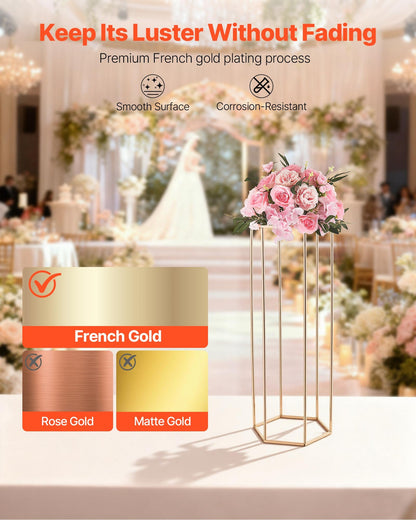 Wedding Flower Stand, 10PCS 80cm Column Flower Stand, Floral Stands with Acrylic Laminate, Hexagonal Cubic Floral Display Rack for Wedding, Party, Birthday, Home, Gold Centerpiece Stands