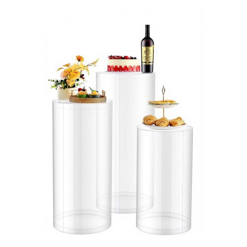 Wedding Flower Stand, 3PCS 60/75/90cm Round Cylinder Plinth, Clear Pedestal Stand with Transparent Acrylic Lid, Cylindrical Pedestal Stands for Wedding, Party, Birthday, Art Decor