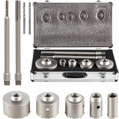 Concrete Hole Saw Kit, 30/40/65/80/100mm Drill Bit Set SDS Plus or SDS Max Shank Wall Hole Cutter with 11.8"/300 mm Connecting Rod for Brick, Concrete, Cement, Stone Wall, Masonry, Tile