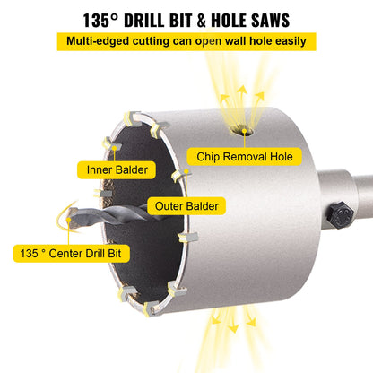 Concrete Hole Saw Kit, 30/40/65/80/100mm Drill Bit Set SDS Plus or SDS Max Shank Wall Hole Cutter with 11.8"/300 mm Connecting Rod for Brick, Concrete, Cement, Stone Wall, Masonry, Tile