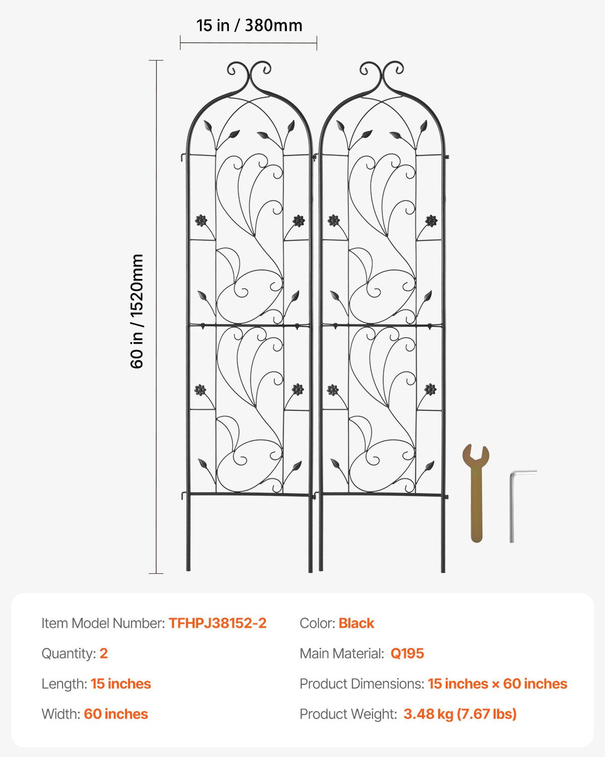 Trädgårdsspaljé för klätterväxter, 60 x 15 tum, 2-pack rostfritt metallspaljé för trädgårdsblommor, stöd för klätterrosor och gurkor, dekorativt klematisspaljé för gårdar och gräsmattor