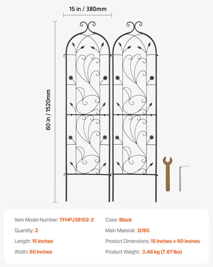 Trädgårdsspaljé för klätterväxter, 60 x 15 tum, 2-pack rostfritt metallspaljé för trädgårdsblommor, stöd för klätterrosor och gurkor, dekorativt klematisspaljé för gårdar och gräsmattor