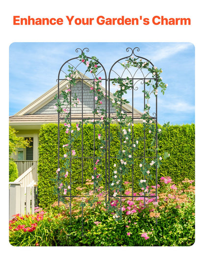 Trädgårdsspaljé för klätterväxter, 87 x 20 tum, 2-pack rostfritt metallspaljé för trädgårdsblommor, stöd för klätterrosor och gurkor, dekorativt klematisspaljé för gårdar och gräsmattor