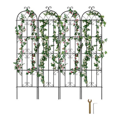 Trädgårdsspaljé för klätterväxter, 87 x 20 tum, 4-pack rostfritt metallspaljé för trädgårdsblommor, stöd för klätterrosor och gurkor, dekorativt klematisspaljé för gårdar och gräsmattor