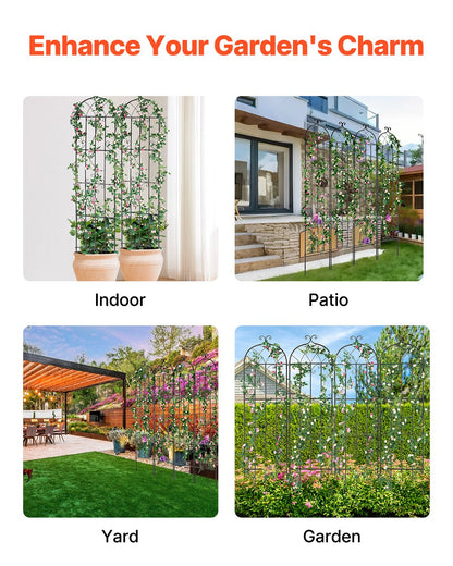 Trädgårdsspaljé för klätterväxter, 87 x 20 tum, 4-pack rostfritt metallspaljé för trädgårdsblommor, stöd för klätterrosor och gurkor, dekorativt klematisspaljé för gårdar och gräsmattor