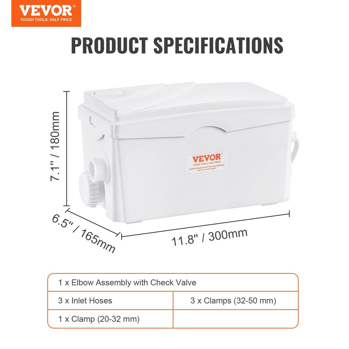 Maceratorpump, 350 W, 6000 l/h flöde, 7 m tryckhöjd, macerator avloppspump med 3 vatteninlopp för källare, kök, handfat, dusch, badkar, tvättstuga, avloppsvattenavfallshantering, uppspolningsmaskin