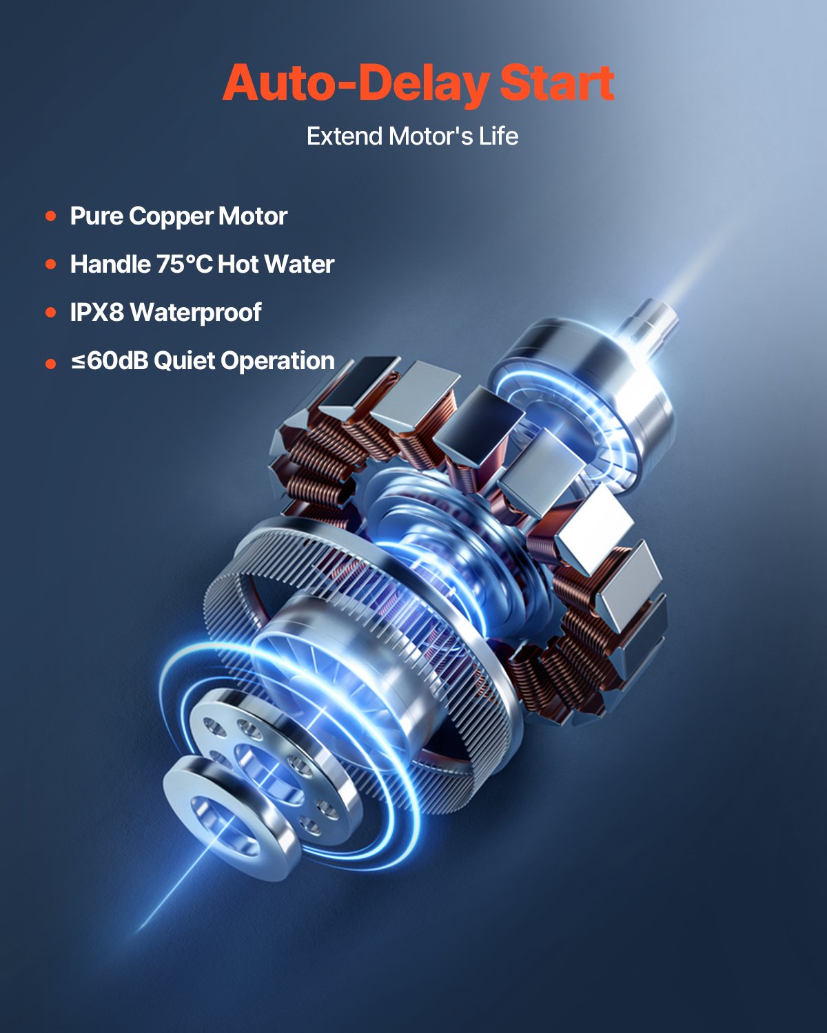 Maceratorpump, 500 W, 110 l/min (29 gpm) flöde, 26 fot/8 m tryck, macerator avloppstoalettpump med 4 vatteninlopp, uppspolningsmaskin för avloppsvattenhantering för kök, källare, dusch, handfat, tvättstuga, badkar