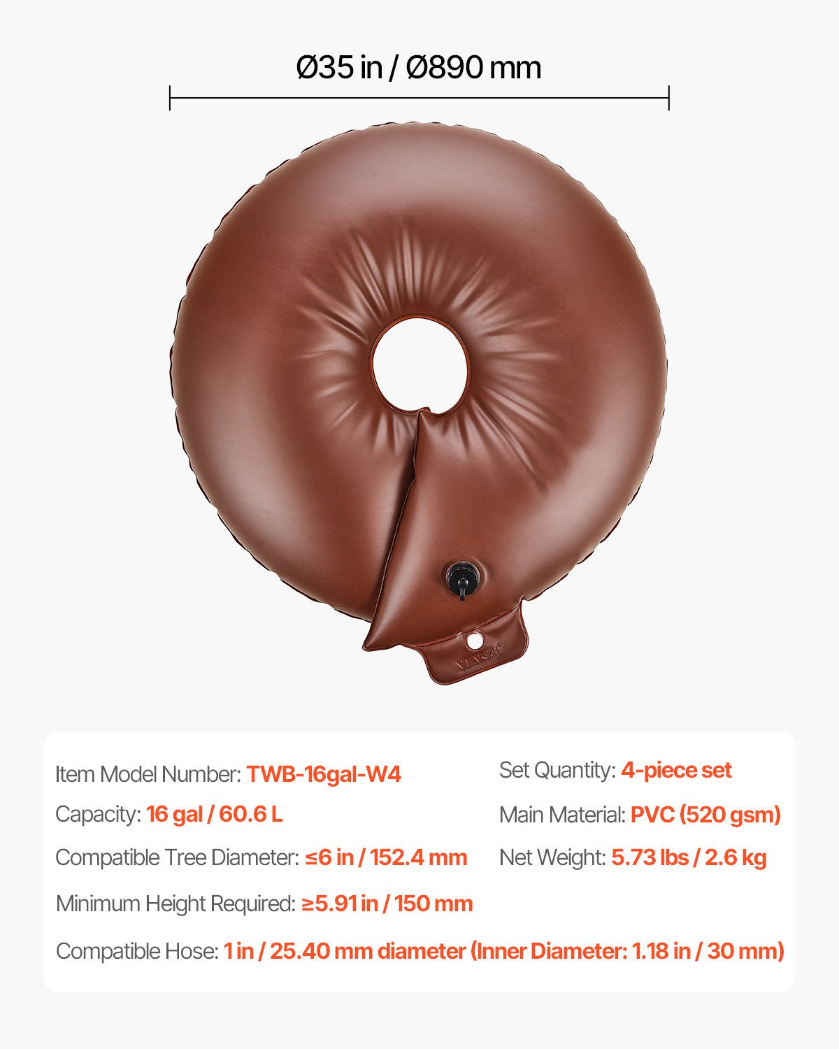Trädbevattningsringar, 4 st. 16 gallons trädbevattningspåsar, 6-9 timmars långsam frisättning, påfyllningsbara planteringsvattenpåsar, vattenbesparande, kraftigt bevattningssystem för droppbevattning av buskträdrötter