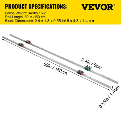 2x 15-1500 mm linjär styrskena med 4 st. lagerblock för 15 mm spårblock, fyrkantigt block, linjärskenfräsar, CNC-set
