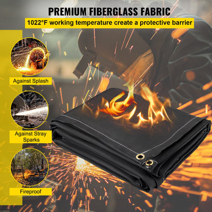 Brandfiltar, 2-pack svetsfiltar, 15 x 25 cm brandsläckningsfilt, 380 °C flamskyddsfilt, svarta brandfiltar, brandskyddsfilt i glasfiber med 8 mässingshylsor