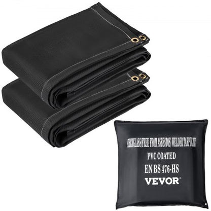 Brandfiltar, 2-pack svetsfiltar, 2,4 x 3 m brandsläckningsfilt, 550°C flamskyddsfilt, svarta brandskyddsfiltar, brandskyddsfilt i glasfiber med 12 mässingsgenomföringar