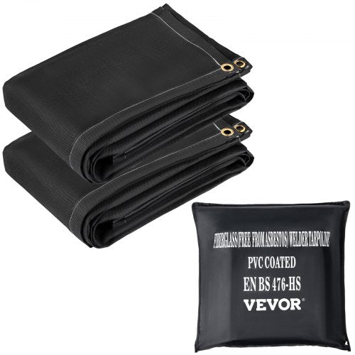 Brandfiltar, 2-pack svetsfiltar, 2,4 x 3 m brandsläckningsfilt, 550°C flamskyddsfilt, svarta brandskyddsfiltar, brandskyddsfilt i glasfiber med 12 mässingsgenomföringar