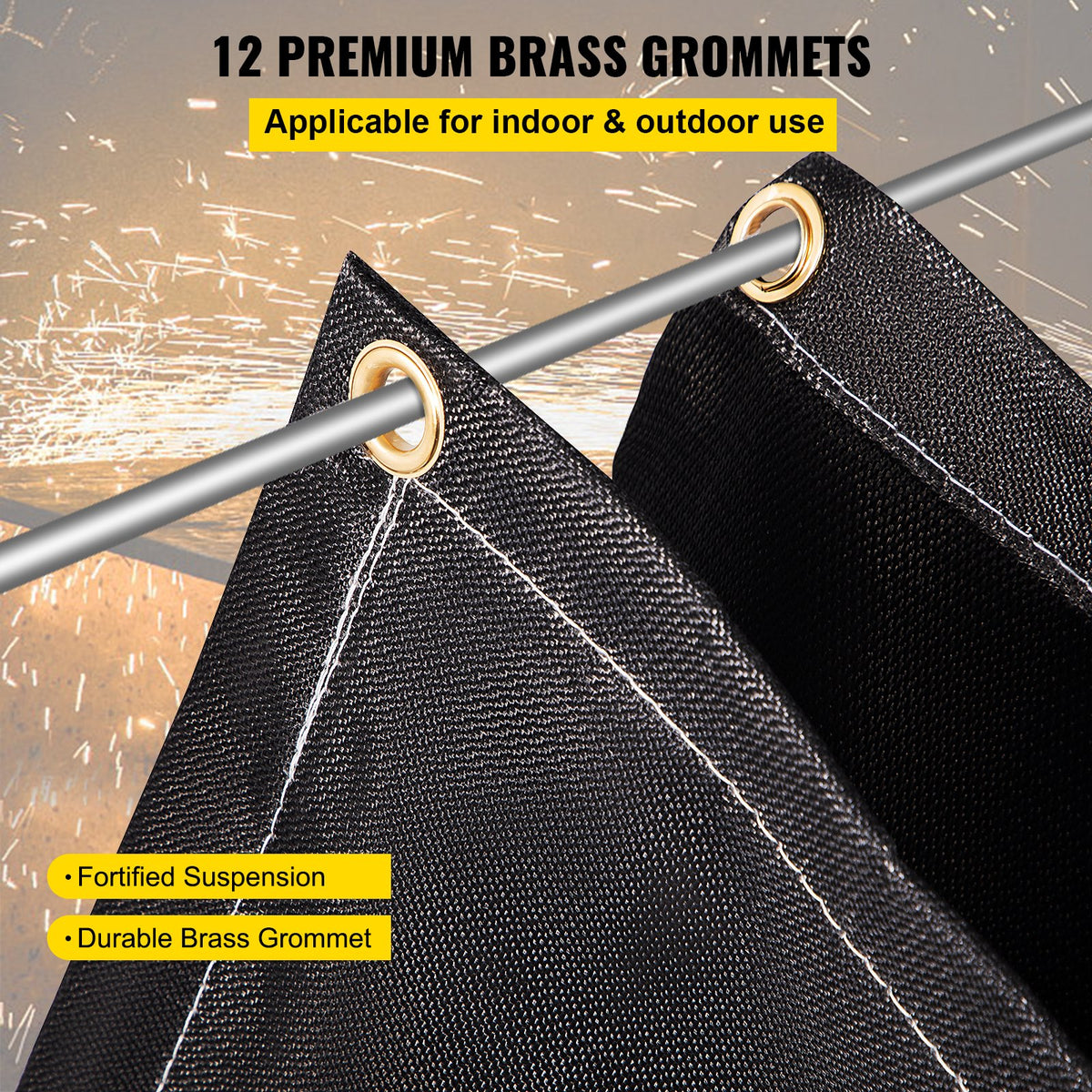 Brandfiltar, 2-pack svetsfiltar, 2,4 x 3 m brandsläckningsfilt, 550°C flamskyddsfilt, svarta brandskyddsfiltar, brandskyddsfilt i glasfiber med 12 mässingsgenomföringar