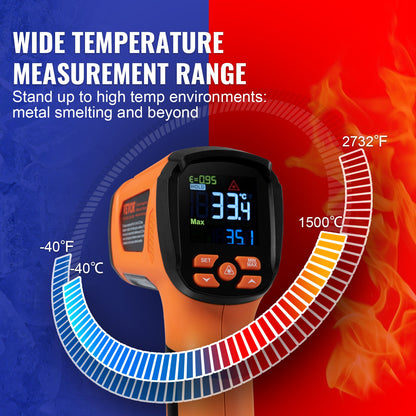 Infraröd termometer, -40~2732°F Dubbel lasertemperaturpistol Beröringsfri, handhållen IR-värmetemperaturpistol med justerbar emissivitet för metallsmältning/matlagning/pizzaugn/motor (ej för människor)