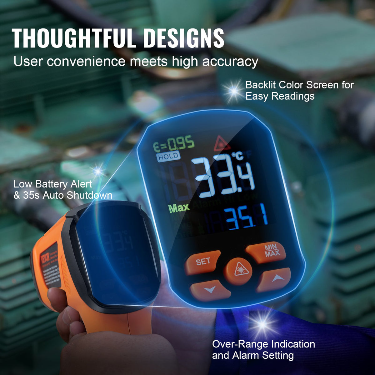 Infraröd termometer, -40~2732°F Dubbel lasertemperaturpistol Beröringsfri, handhållen IR-värmetemperaturpistol med justerbar emissivitet för metallsmältning/matlagning/pizzaugn/motor (ej för människor)