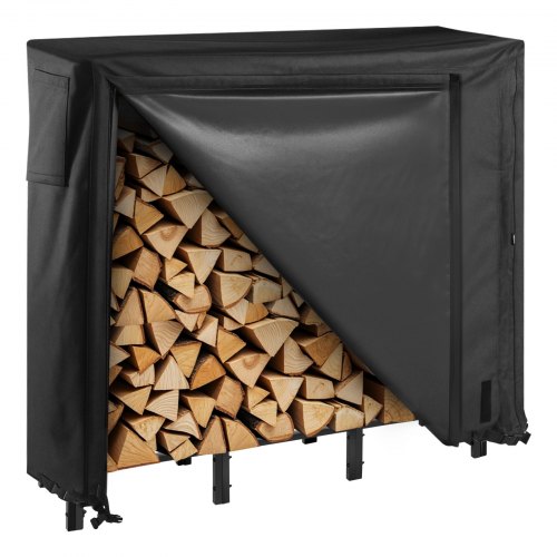 Firewood Rack with Waterproof Cover, 1.22m Outdoor Firewood Holder, 1/4 Cord Storage Metal Log Holder, 400lb Max Weight Capacity, Full Covered, Powder-Coated Wood Storage Rack for Fireplace Deck