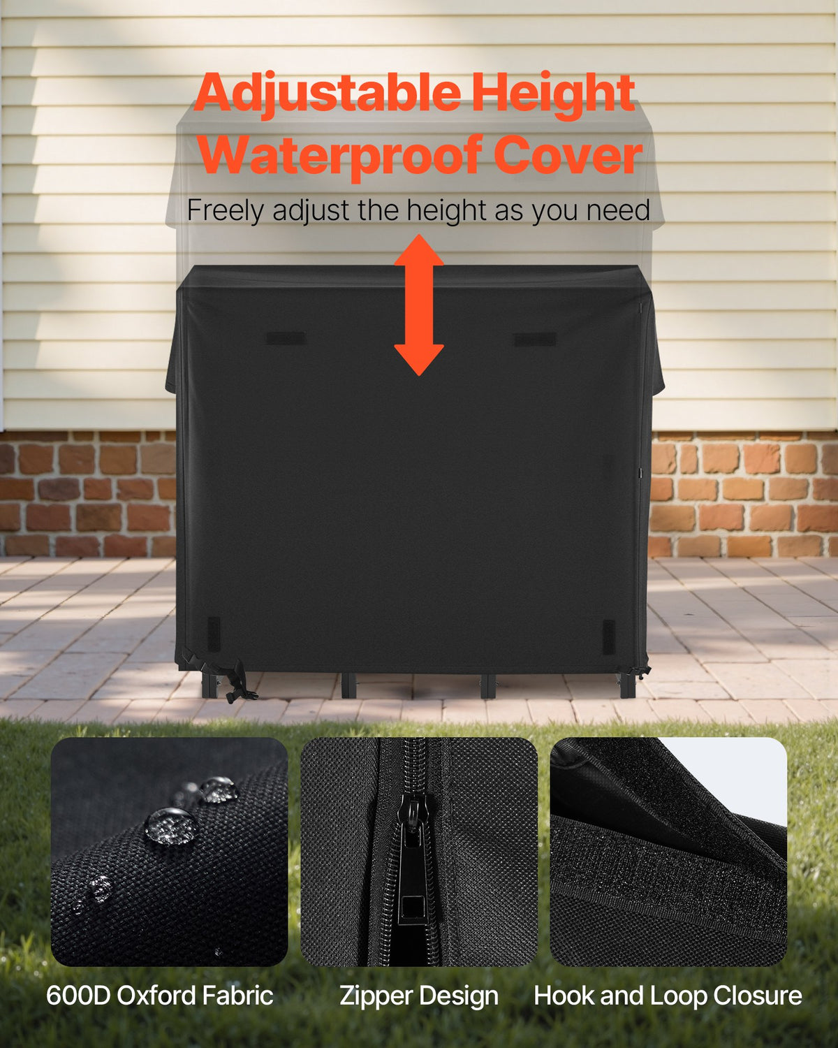 Firewood Rack with Waterproof Cover, 1.22m Outdoor Firewood Holder, 1/4 Cord Storage Metal Log Holder, 400lb Max Weight Capacity, Full Covered, Powder-Coated Wood Storage Rack for Fireplace Deck